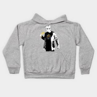 Psychic Jason Voorhees Wearing Redbubble Merch | Jason VS Banana | Rainbow skull Kids Hoodie